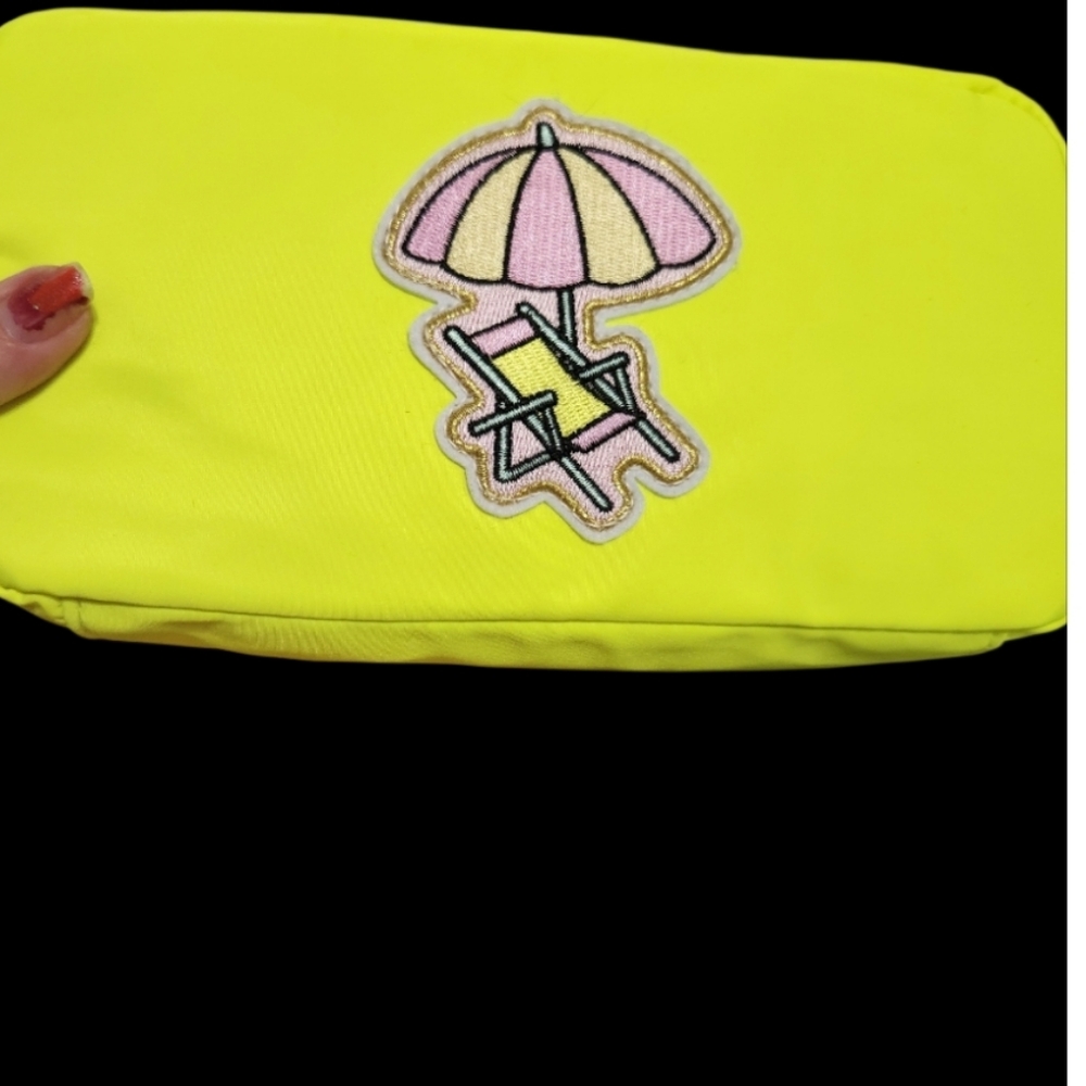No Boundaries Yellow Cosmetic Pouch with Beach Umbrella Patch